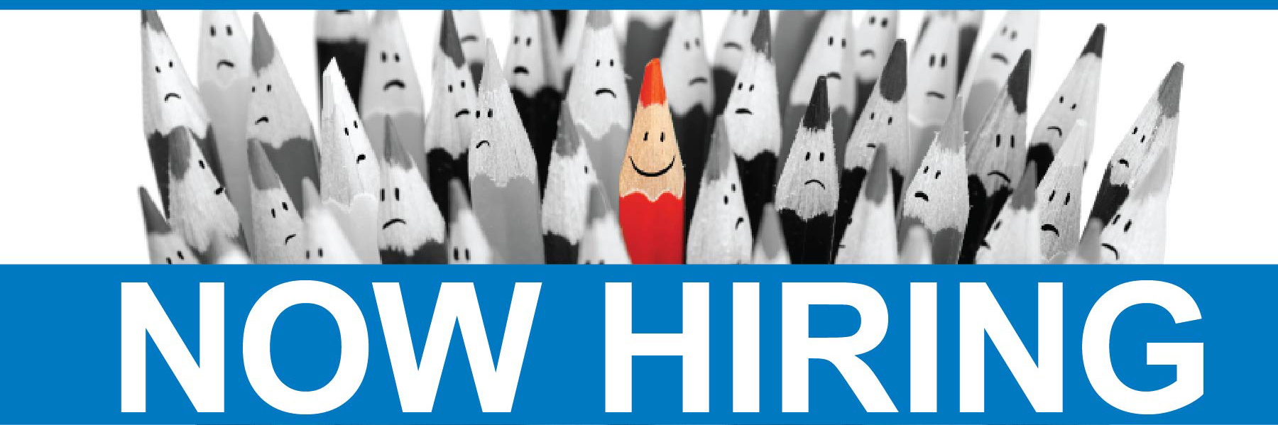 Now Hiring [group of gray pencils with one red pencil]