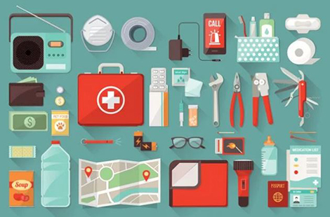 collection of items for an emergency kit