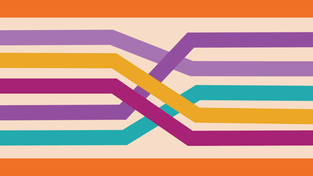 Five, brightly-colored, horizontal lines that intersect at various points.