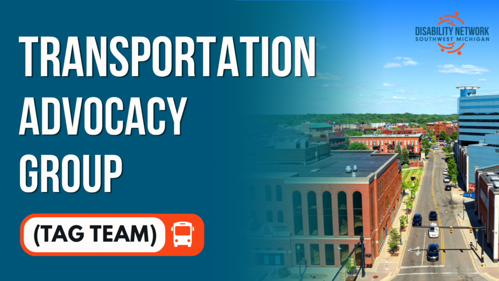 DNSWM logo. View of a downtown road with vehicles driving. Text: Transportation Advocacy Group (TAG Team).