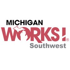 Michigan Works! Southwest logo with outline of upper and lower peninsulas of Michigan